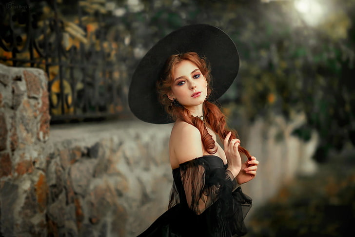 hat, women, women outdoors, redhead, beauty, young adult, one person, HD wallpaper