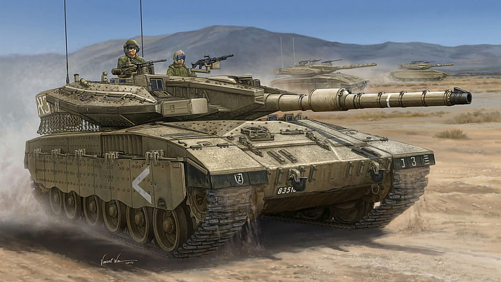 gray and brown battle tank, chariot, gun, art, combat, Merkava