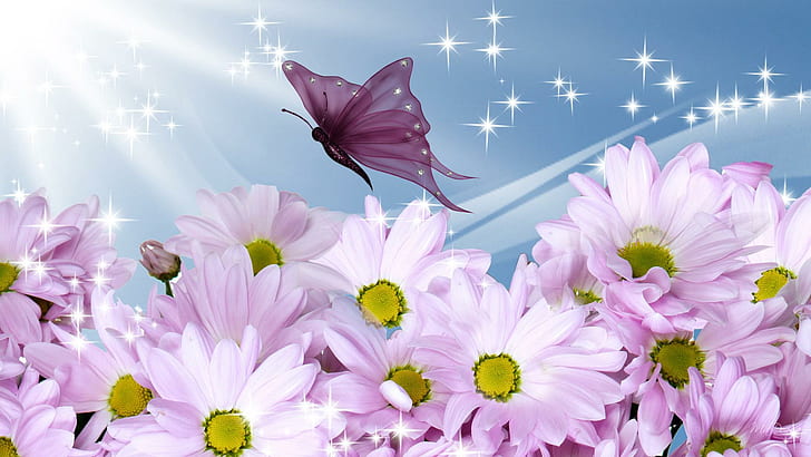 Summer Shines On Flowers, firefox persona, lavender, butterfly, HD wallpaper