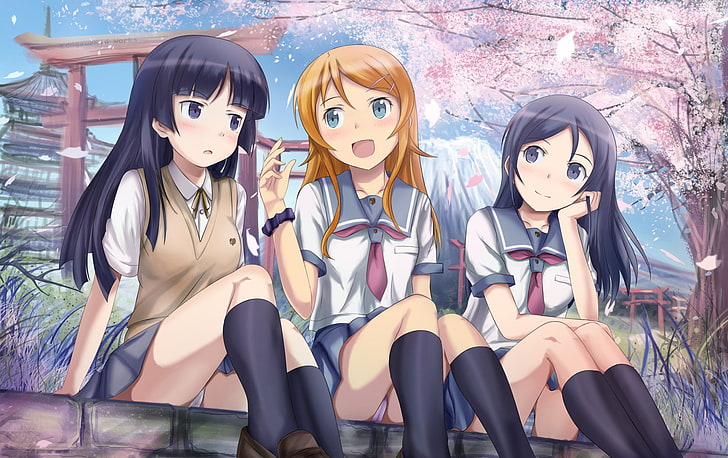 Anime, Oreimo, Ayase Aragaki, Kirino Kousaka, Ruri Gokō, sitting