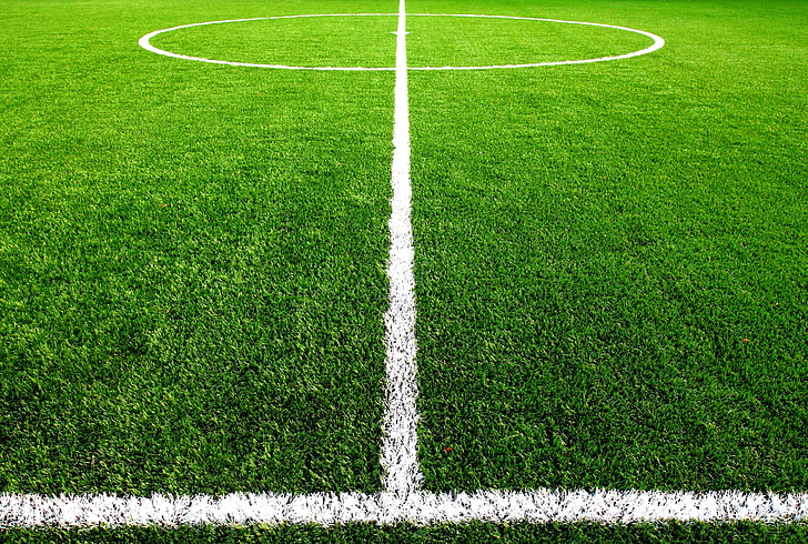 green soccer field, grass, markup, lawn, football, center, sport, HD wallpaper