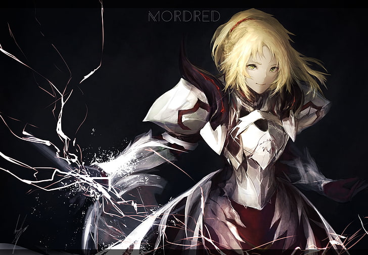 fate apocrypha, mordred, armor, blonde, Anime, one person, blond hair