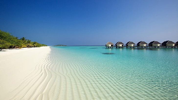 seashore, beach, nature, Maldives, sky, sand, vacations, summer, HD wallpaper
