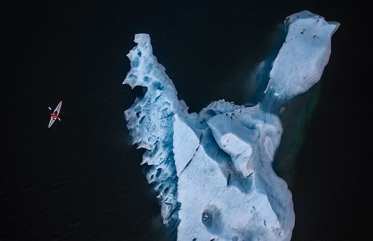 aerial view, iceberg, boat, nature, canoes, winter, cold temperature