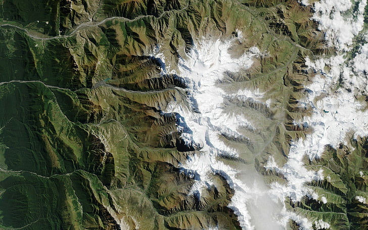 nature, landscape, mountains, snow, winter, satellite, Russia, HD wallpaper