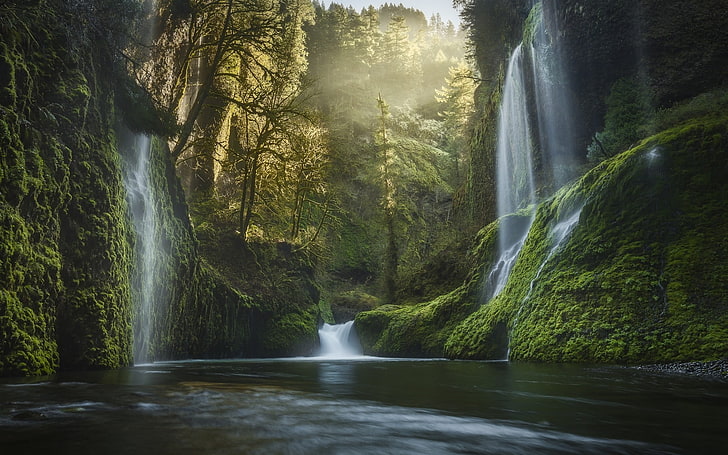 waterfalls, scenery of waterfalls during daytime, nature, landscape