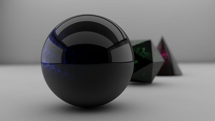 3D, Cinema 4D, digital art, render, CGI, ball, sphere, black, HD wallpaper