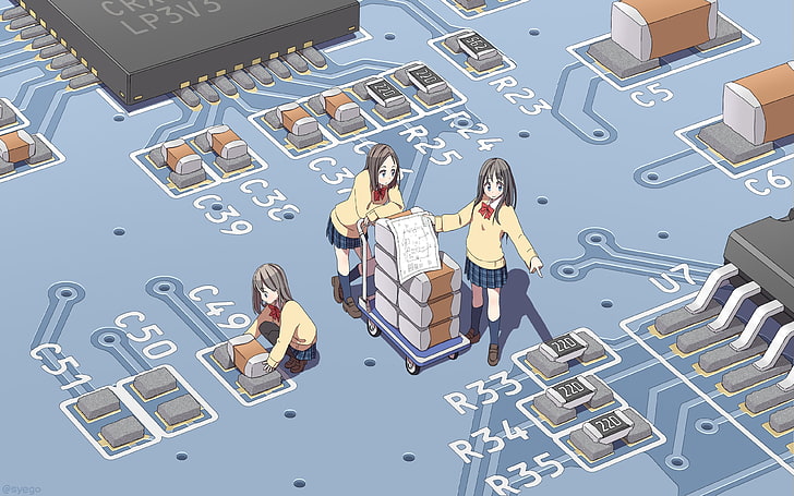 anime girls, chips, technology, syego, women, adult, business