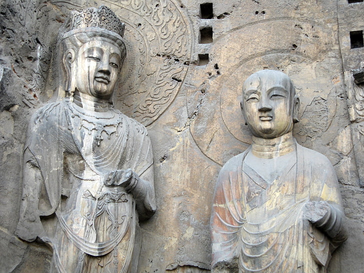 two man statues, longman grottoes, cave, stone, architecture