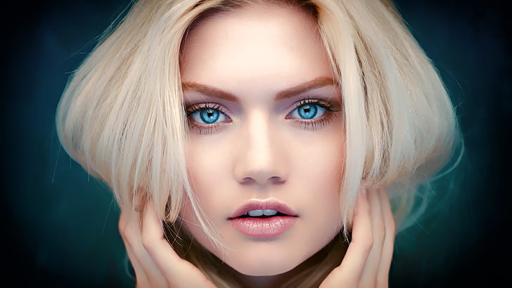 face, Martina Dimitrova, blonde, blue eyes, women, closeup