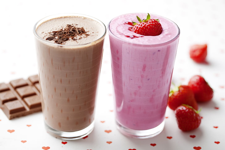 chocolate and strawberry shakes, cocktail, food and drink, fruit, HD wallpaper