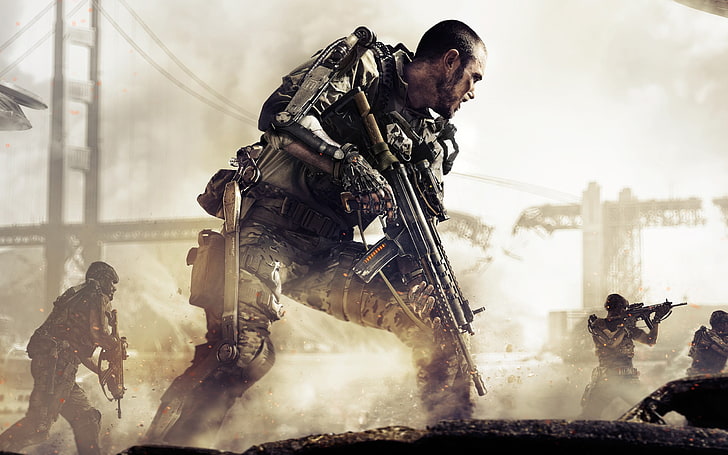man holding rifle gun wallpaper, Call of Duty: Advanced Warfare, HD wallpaper