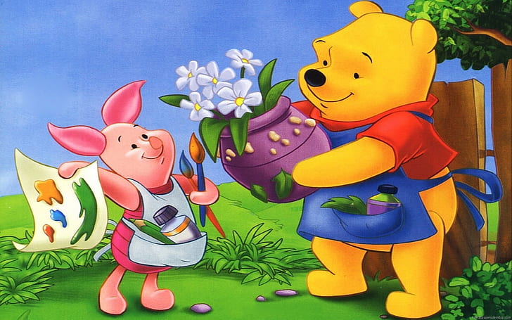 Winnie The Pooh And Piglet Vase With Flowers Wallpapers Hd 1920×1200