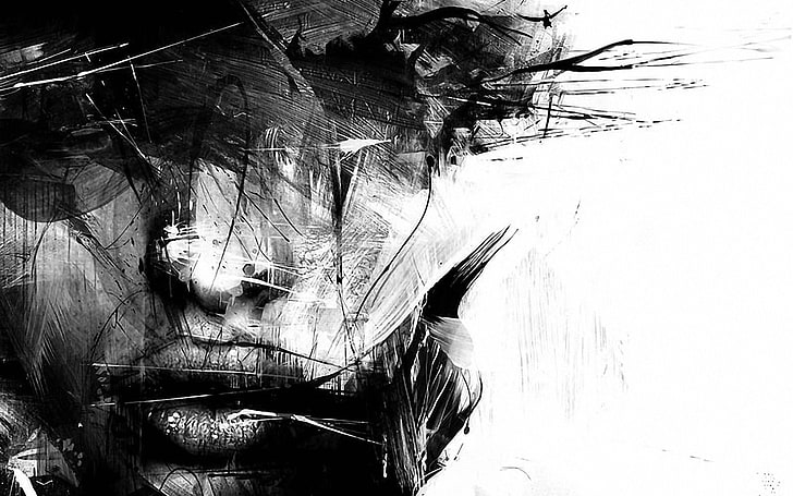 human portrait sketch, digital art, CGI, face, artwork, splashes