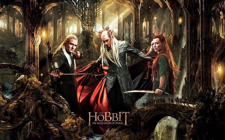 The Hobbit poster, movies, Legolas, Orlando Bloom, Tauriel, The Hobbit: The Desolation of Smaug, HD wallpaper