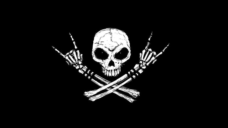 fingers, black background, bones, skull, rock and roll, skull and bones