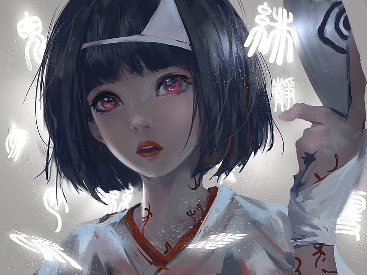 HD wallpaper: female anime character in white top wallpaper, black hair,  short hair | Wallpaper Flare