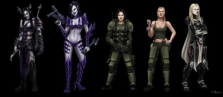 five female characters wallpaper, Warhammer 40,000, imperial guard