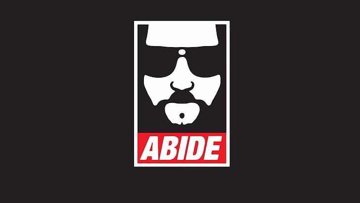 Abide logo, minimalism, brown background, typography, quote, The Big Lebowski, HD wallpaper