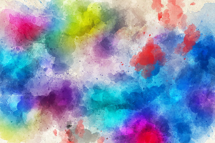 white, red, blue, and teal abstract painting, stains, watercolor, HD wallpaper