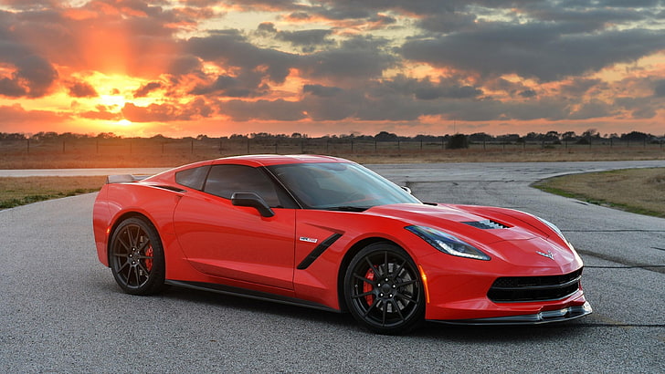 red car, corvette stingray, 2014, muscle car, sports car, vehicle