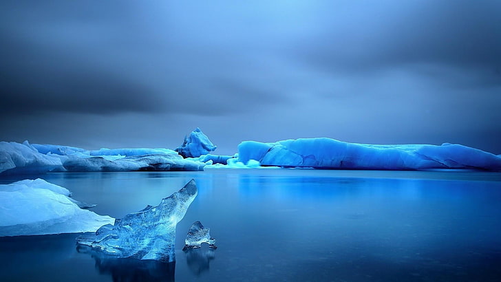 ice cap, bluish, freez, ocean, glacial landform, melting, frost