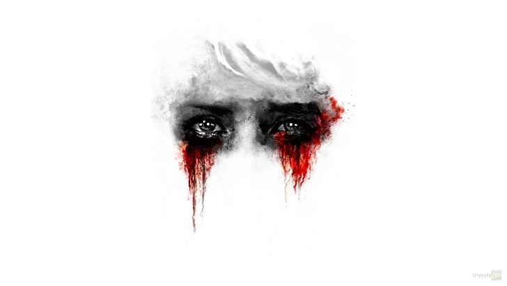 eyes tearing blood illustration, red, fear, horror, make-up, portrait