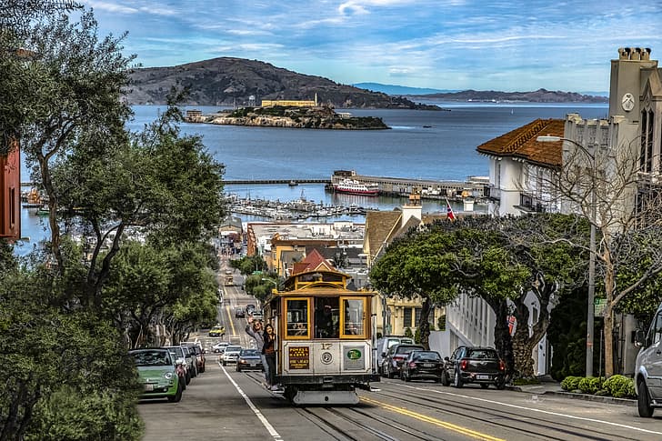 road, the ocean, street, coast, building, home, CA, San Francisco, HD wallpaper
