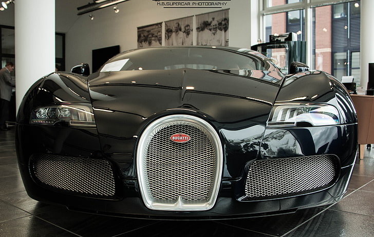 black supercar, Bugatti, vehicle, land vehicle, motor vehicle