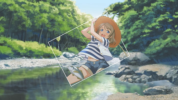 anime, anime girls, picture-in-picture, Watanabe You, water