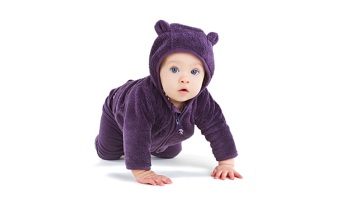 baby's purple hooded pram suit, children, cute, beautiful, pretty, HD wallpaper