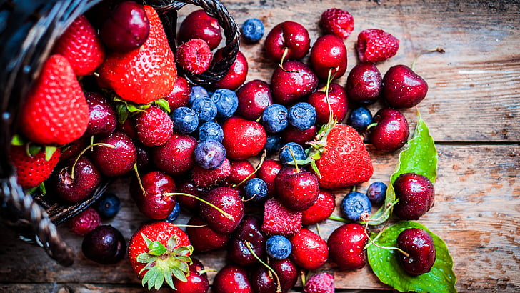sweetness, fruits, vitamin, blueberry, red fruits, raspberry, HD wallpaper