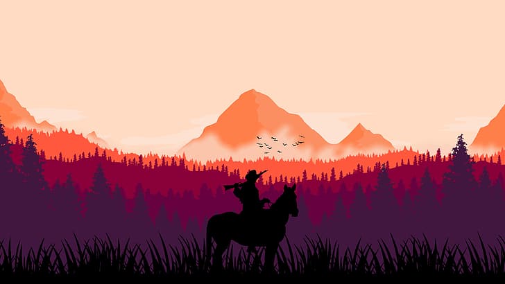forest, horse, cowboy, rifle, Western, bandit, Rockstar, wild West, HD wallpaper