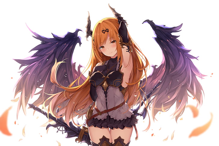 weapon, long hair, wings, Granblue Fantasy, white background, HD wallpaper