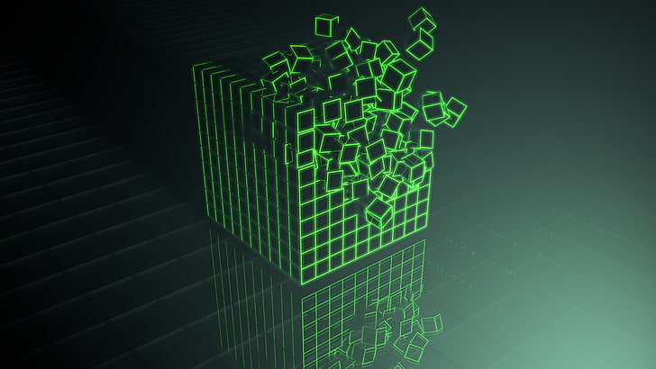 cube, Cinema 4D, Photoshop, green, green color, pattern, indoors, HD wallpaper