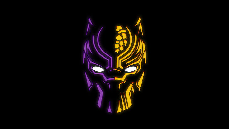 purple and yellow Black Panther mask, Artwork, Illustration, Neon, HD wallpaper