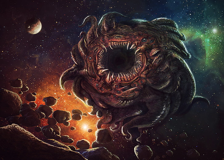 illustration of monster in space, fantasy art, futuristic, creature