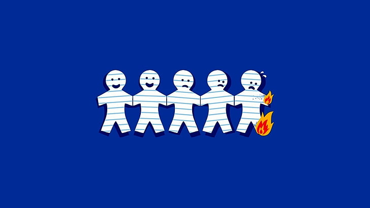 simple, humor, paper, burning, blue, men, copy space, blue background