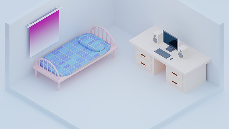 isometric, minimalism, Blender, colorful, room, 3D, computer, HD wallpaper