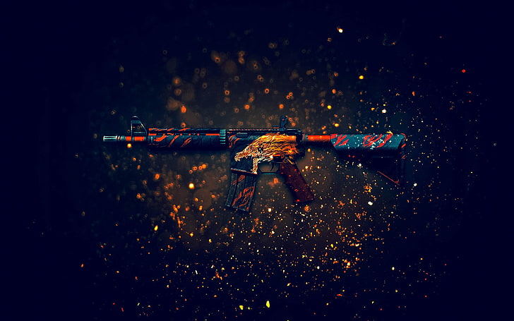 blue, orange, and red assault rifle clip art, Counter-Strike: Global Offensive, HD wallpaper