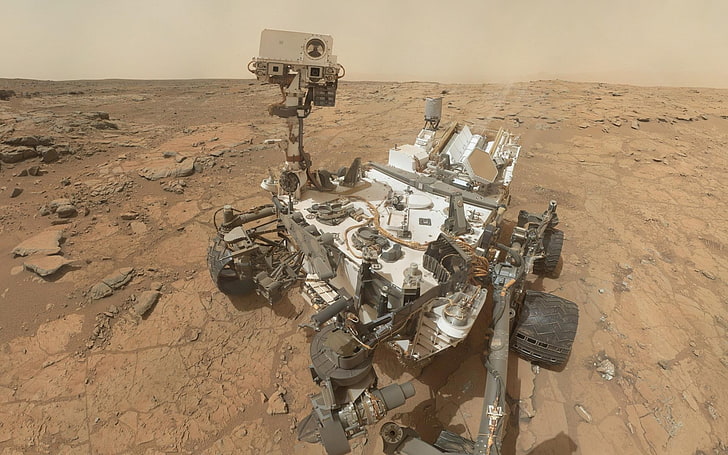 gray vehicle, science, Mars, Curiosity, self shot, technology