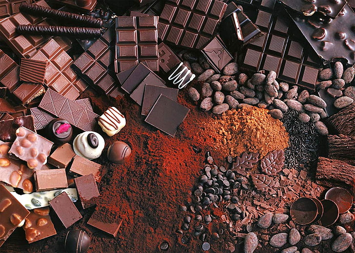 assorted chocolate, allsorts, sweet, nuts, cocoa, food, dessert, HD wallpaper