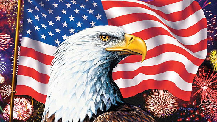 Download Symbolic US Eagle On American Flag Wallpaper  Wallpaperscom