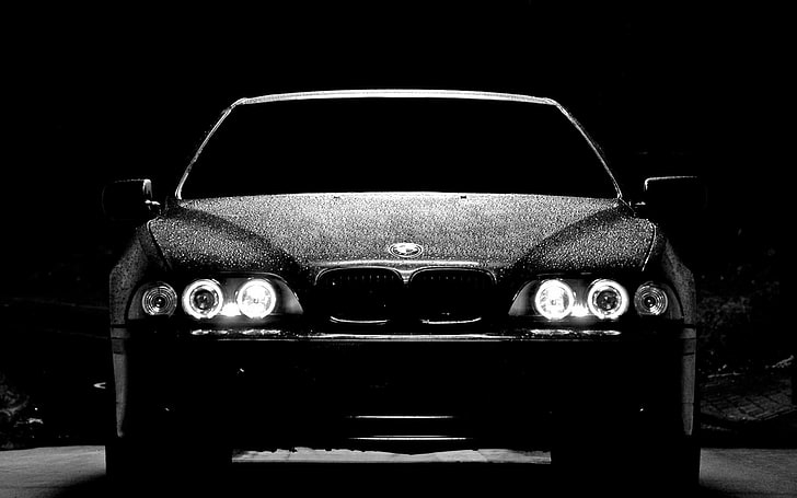 BMW vehicle grayscale photography, night, lights, the front, m5 e39