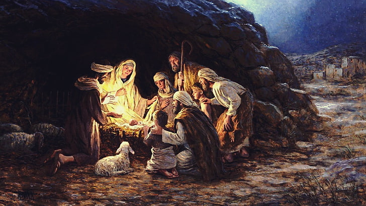 the birth of Christ digital painting, Jesus Christ, Christmas, HD wallpaper