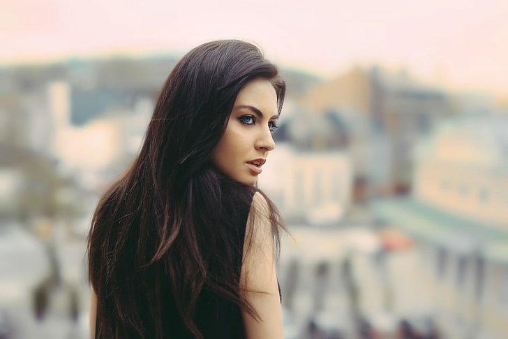 Aurela Skandaj, model, face, blue eyes, women, long hair, women outdoors, HD wallpaper