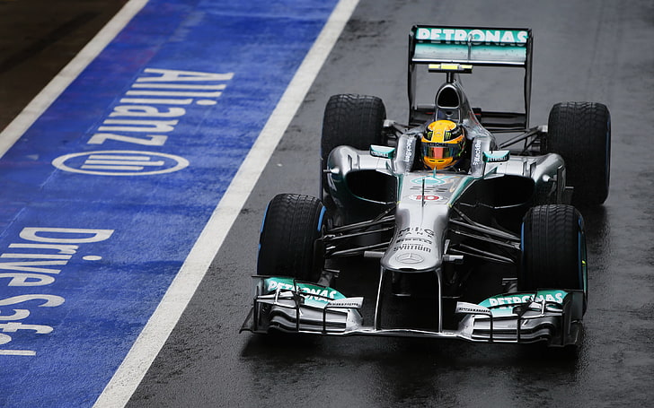 gray and black formula 1 vehicle, race, Mercedes, the car, Lewis Hamilton