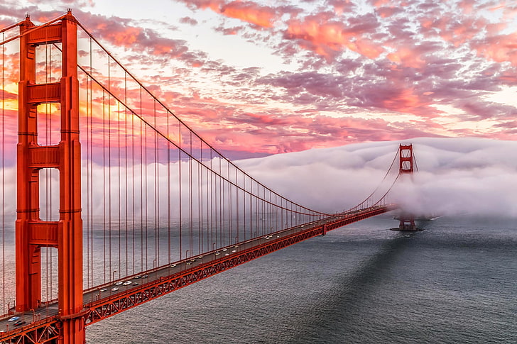 golden gate, California, Golden Gate Bridge, architecture, clouds