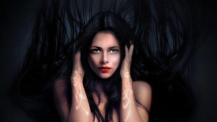 woman with black hair illustration, fantasy art, beauty, portrait, HD wallpaper