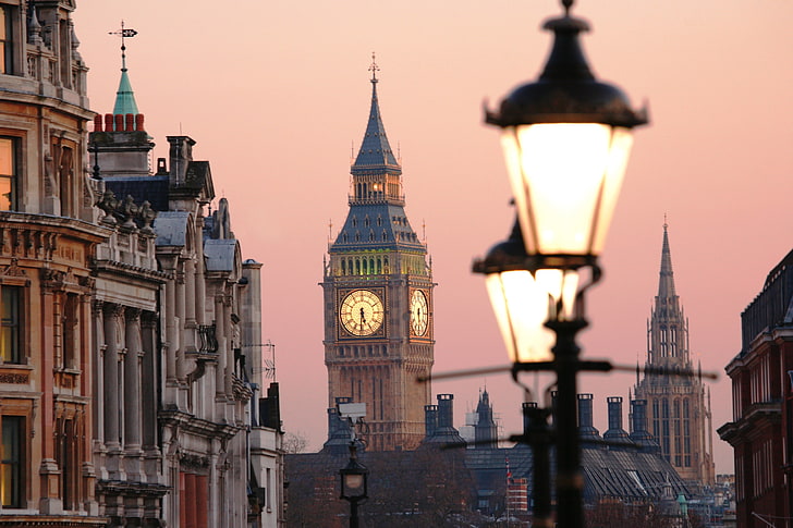Big Ben, London, light, sunset, the city, England, building, the evening, HD wallpaper